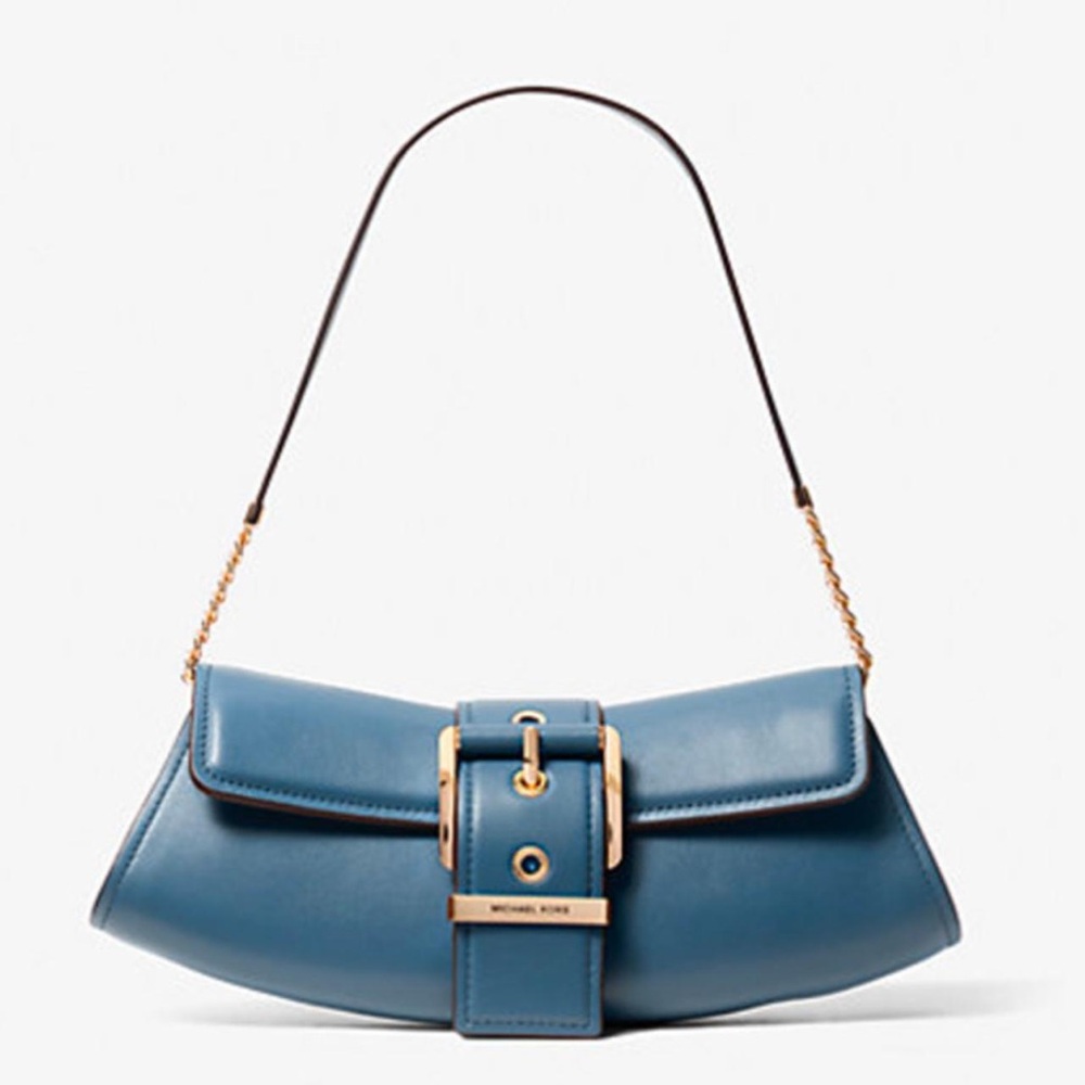 Michael Kors Colby Small Crackled Silver Metallic Leather Convertible Clutch